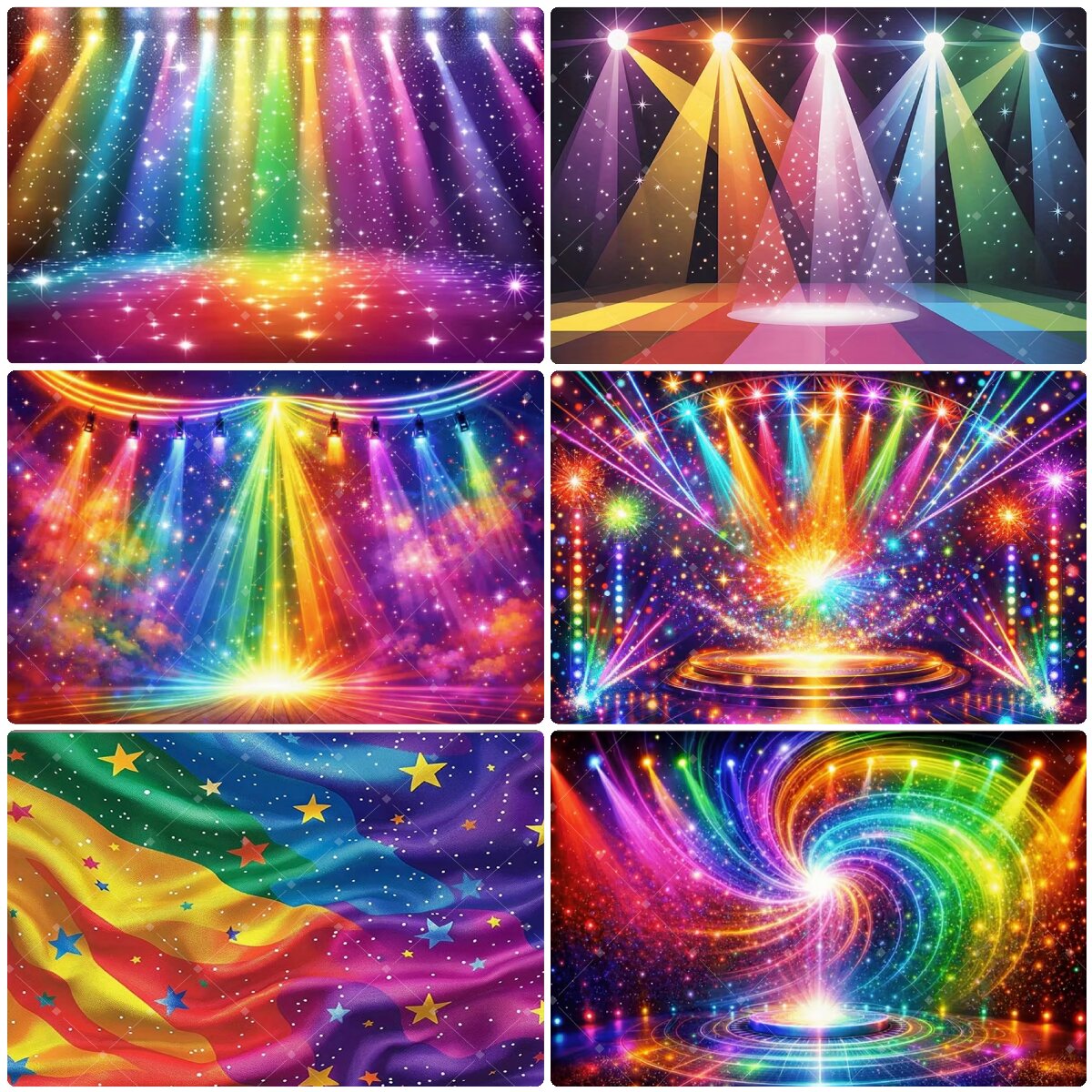 Photography Lighting Color - Renkli Gökkuşağı Sahne Işığı Fonu Simli